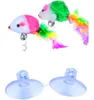 Funny swing spring Mice with Suction cup Furry cat toy colorful Feather Tails MouseToys for Cats Small Cute Pet Toys WQ31-WLL