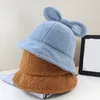 Koreaanse schattige oor harige emmer hoed voor vrouwen winter opvouwbare solide verdikte zachte warme pluche visser hoed cap faux bont vrouw