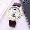 Högkvalitativa herrklockor Top Brand Leather Strap armbandsur Mekanisk automatisk rörelse Moon Fase svänghjulsur för man Chr270Z