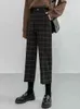 Seoulish Autumn Winter Woolen Plaid Women Formal Straight Pants High Waist Ankle-Length Chic Loose Ladies Pants Pocket 211216