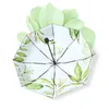 여성 미니 포켓 접이식 우산 자동 우산 비 여성 녹색 식물 파라솔 방풍 자외선 보호 캡슐 201112