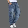 Jeans cargo da skateboard multi tasche larghi da uomo per uomo Pantaloni da jogging in denim tattico Plus Size 30-46 C1123