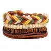 Charm Bracelets Wooden Beads Bracelet Handmade Weave Leather Sets Bangle For Men And Women Jewelry YP8509