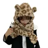 Beanie/Skull Caps Women Winter Warm Fuzzy Plush Scarf Hooded Hat Bear Ears Cow Print Earfap Cap 270d1