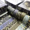 10 Pçs / conjunto azul geometria série Gold Washi Tape Scrapbooking Fitas Adesivas Decorativas Papel Papelaria Japonês Adesivo