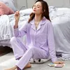 Pyjama 100% coton pour femmes PJ manches complètes Pijama Mujer Invierno boutonné hiver vêtements de nuit ensemble femmes pyjamas en coton blanc 201217