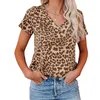 T-shirt das mulheres novas da mola e do verão Moda de manga curta Leopard Imprimir camuflagem Impressão V-Neck Casual Top para mulheres