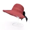 Bohemia pliable chapeaux de soleil pour femmes larges largeur arrière avec un arc d'été sombreros dames plage ua Visors de paille Capup