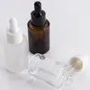 30ML Glass Bottle Flat Shoulder Frosted/Transparent/Amber Round Essential Oil Serum Bottles With Glasses Dropper Cosmetic Travel Bottlees