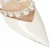 2022 Elegant Bridal Wedding Dress Shoes Aurelie Pumps Lady Sandals Pearls Strap Luxury Brands Pointed Toe High Heels Women Walking With Box,EU35-43