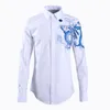 Mäns Casual Shirts Mens Luxury Blue Broderi Långärmad Klänning Mode Slim Fit Man Plus Storlek 4XL Män