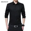 Browon Men Fashion Blouse camisa de manga longa Camisa social Social Color Turnneck Plus Size Work Blouse Brand Clothes 201124