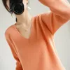 Hiver d'automne haut de gamme 100% Sweater en cachemire V- cou Femelle Femelle Loose grande taille Girl Girl Cloths Tops Standard Outwear 201223