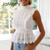JaMerry Backless pizzo ricamo donna canotte bianche Ruffled scava fuori top peplum stile estivo femminile Streetwear top donna LJ200812