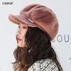 USPOP New women hats thick warm winter hats female mink velvet octagonal hats patchwork newsboy caps Y200102