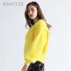 BAHTLEE Inverno Donna Angora Rabbit Jumper Maglione con scollo a V Manica a lanterna Visone Cashmere Pullover lavorato a maglia Mantieni caldo spesso allentato 201031