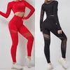 Womans Designer Tracksuits Fitness Pant Sportkläder Gym Wear Hollow Out Yoga 2 Set Långärmad Top Flame Leggings Lady Mode Mujer Casual Sporting Sweat Jogging