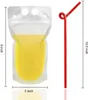 Pochettes à boisson avec paille Smoothie Sacs à jus avec 100 pailles à boire, boisson glacée refermable translucide à main très résistante