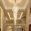 2022 Ny design Stora Dekorativa Högt i tak Ljuskraft Living Room Chrome Pendant Lamp Spiral Trair LNG Modern Luxury Crystal Chandelier