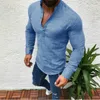 Tallas grandes Moda para hombre Manga larga Camisa con cuello en V Top Camisas de lino Blusa Corte Cuello Jersey Masculino Blanco Negro Azul Gris1