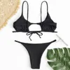 ZAFUL Bikini intrecciato a costine ritaglio bikini senza spalline a vita bassa solido costume da bagno donna costumi da bagno costume da bagno sexy T200508