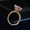 18k Rose Gold Pink Sapphire Diamond Ring 925 Sterling Silver Party Wedding Band Rings for Women Fine Jewelry230w