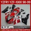 Korpus motocykli dla Yamaha Czerwony Czarny Silver YZF-R1 YZF-1000 YZF R 1 1000 CC 98-01 Korki nadwozie 82NO.5 YZF R1 1000CC YZFR1 98 99 00 01 YZF1000 1998 1999 2000 2001 Kit OEM OEM