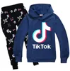 Tik Tok Set för Big Boy Girl TrackSuit Kläder Höst Vinter TikTok Kid Hooded Sweatshirt + Print Pant 2 PC Outfit Barn Sport kostym