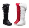 Zimowa jesień Nowe pióra Knight Knee Boots Kobiety moda Slipon Wysokość wzrostu buty kostki duże rozmiar 3442 Y200915