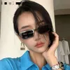 Next to the female personality hollow rectangular orifice narrow side white sunglasses for men and women general words2192517