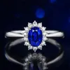 New Arrival Saprkling Luxury Jewelry Set 925 Sterling Silver Oval Cut Blue Sapphire CZ Diamond Women Wedding Earring Ring Necklace Gift