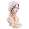 Retro tinta unita fiore berretto turbante berretto testa musulmana hijab sciarpa islamica musulmana sciarpe per donna sciarpa lunga Turbante 4 112017