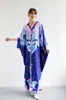 Women's Runway Dresses Sexy V Neck Batwing Sleeves Picked Up Printed Elegant Loose Design Fashion Casual Robes Maxi Dresses