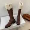 Горячие продажи- 2020 новые зимние сапоги на женщин и коленях кожаные шить шерстяные шить женские рыцарь ботинки