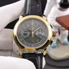 TWF Platinum Compliactions Chronograph 5070J Handlindning Automatisk Mens Klocka 18K Gul Guld Grå Ring Svart Läder PTPP Puretime P5D4