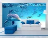 Carta da parati con animali 3D Carta da parati per la casa 3D Carta da parati 3D con decorazione interna atmosferica, Oceano blu, Delfino, Sfondo