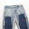 Blue Multicolor Paint Splatter Flared Jeans Heren Patchwork Broek Eight-Pocket Styling