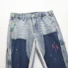 Blue multicolor peinture éclaboussante jeans jeans hommes pantalon patchwork pantalon huit pancar