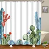 Cactus Décor Rideau De Douche Cactus Fleurs Avec Oiseaux Illustration Tissu Salle De Bains Rideau De Douche T200711