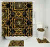 Polyester stof douchegordijn vierdelig toiletzitting cover pad vloermat barok retro douchegordijn bad tapijt bad mat LJ201128
