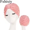 Beanie/Skull Caps Muslim Women Katoen vaste ruche kraal geknoopte Turban Hat Chemo Chemotherapie Bandans Hoofdtekst Plated Hijab Hair Loss Cover1