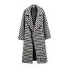 Vintage zwart wit geruite lange wollen jas mujer herfst winter mode vrouwen kraag bovenkleding Koreaanse dames jas 201215