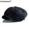 Showersmil British Style Newsboy Cap Men Cotton Ascot Cap Buck Ham Khaki男性春夏ビンテージブランド新しい八角形フラット1