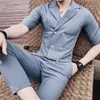 Breasted Double Summer Costume Mariage Homme Black White Grey Blue Stripe Suit Set Smoking Uomo Tres De Hombre 201105