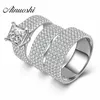 AINUOSHI 3pc Frauen Männer Hochzeit Ring Sets Luxus Liebhaber Romantisches Geschenk 925 Sterling Silber Versprechen Schmuck Finger Paar Ringe y200106