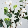 Artificial Cotton Flower Stems Decor with Eucalyptus Leaves 4 Heads Natural Wedding Home DIY Craft Scrapbook