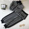 Chándales para mujer Luzuzi Mujeres Trajes Trajes Vintage Botón Plover Plaid Ziipper Punto Cardigans Lante Pantalones Otoño Winte 2pcs Set