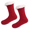 Damen-Slipper-Socken, Häkelstrick-Socken, dicke Fleece-Plüsch-Knöchel-gefütterte Socken, rutschfeste Kaschmirstrümpfe, Regen-Schneestiefel, Bodensocken E121506