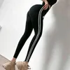 Leggings de sport taille haute à rayures latérales pour femmes, pantalon de Yoga sans couture, contrôle du ventre, levage des hanches, H1221