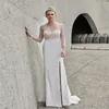 Çiçek Mermaid Gelinlik Uzun Kollu Seksi Backless Yan Bölünmüş Dantel Aplike Gelinlikler Sweep Tren Custom Made Robes de Mariée